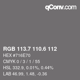 カラーコード: RGB 113.7 110.6 112 | qconv.com