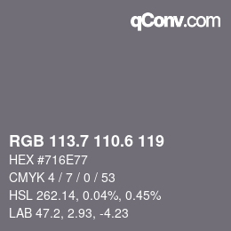 カラーコード: RGB 113.7 110.6 119 | qconv.com
