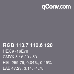 カラーコード: RGB 113.7 110.6 120 | qconv.com