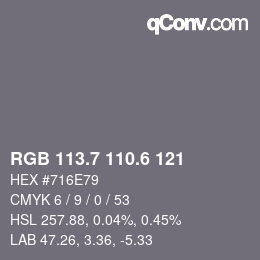 カラーコード: RGB 113.7 110.6 121 | qconv.com