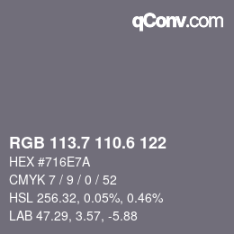 カラーコード: RGB 113.7 110.6 122 | qconv.com