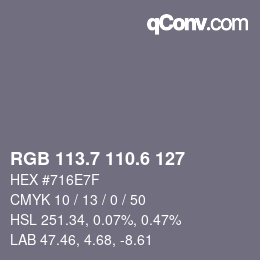 カラーコード: RGB 113.7 110.6 127 | qconv.com
