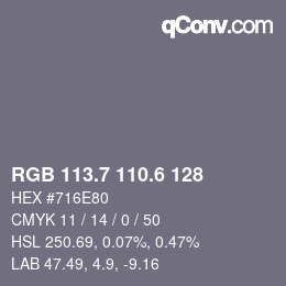 カラーコード: RGB 113.7 110.6 128 | qconv.com