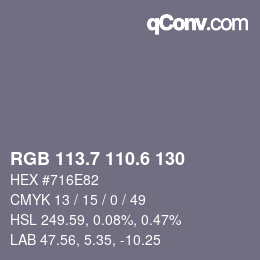カラーコード: RGB 113.7 110.6 130 | qconv.com
