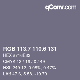 カラーコード: RGB 113.7 110.6 131 | qconv.com