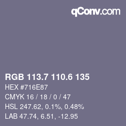 カラーコード: RGB 113.7 110.6 135 | qconv.com