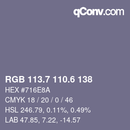 カラーコード: RGB 113.7 110.6 138 | qconv.com