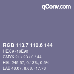 カラーコード: RGB 113.7 110.6 144 | qconv.com
