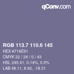 カラーコード: RGB 113.7 110.6 145 | qconv.com