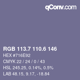 カラーコード: RGB 113.7 110.6 146 | qconv.com