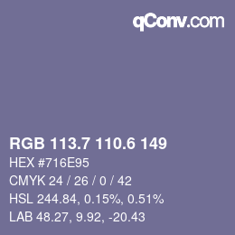 カラーコード: RGB 113.7 110.6 149 | qconv.com