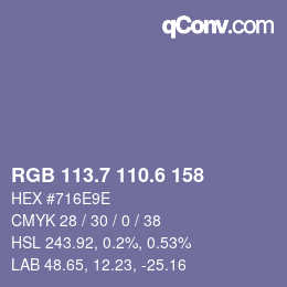 カラーコード: RGB 113.7 110.6 158 | qconv.com