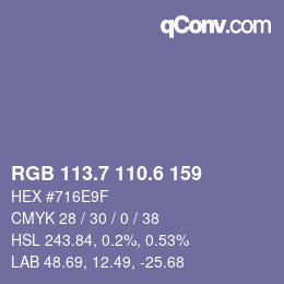 カラーコード: RGB 113.7 110.6 159 | qconv.com