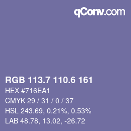 カラーコード: RGB 113.7 110.6 161 | qconv.com