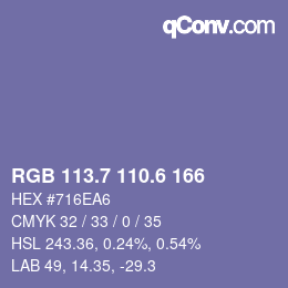 カラーコード: RGB 113.7 110.6 166 | qconv.com