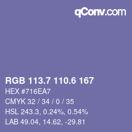 カラーコード: RGB 113.7 110.6 167 | qconv.com