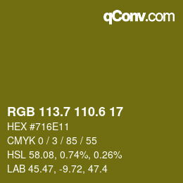 カラーコード: RGB 113.7 110.6 17 | qconv.com