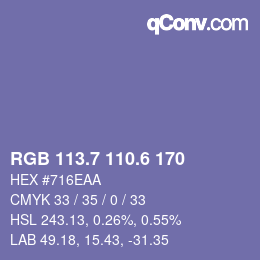 カラーコード: RGB 113.7 110.6 170 | qconv.com