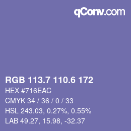 カラーコード: RGB 113.7 110.6 172 | qconv.com