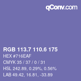 カラーコード: RGB 113.7 110.6 175 | qconv.com
