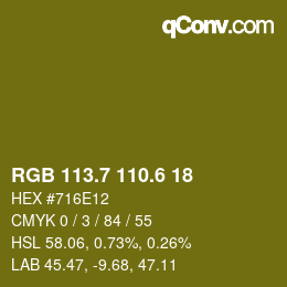 カラーコード: RGB 113.7 110.6 18 | qconv.com