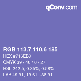 カラーコード: RGB 113.7 110.6 185 | qconv.com
