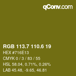 カラーコード: RGB 113.7 110.6 19 | qconv.com