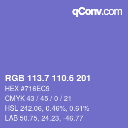 カラーコード: RGB 113.7 110.6 201 | qconv.com