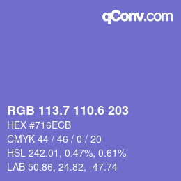 カラーコード: RGB 113.7 110.6 203 | qconv.com