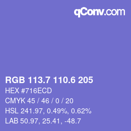カラーコード: RGB 113.7 110.6 205 | qconv.com