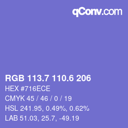 カラーコード: RGB 113.7 110.6 206 | qconv.com