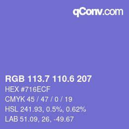カラーコード: RGB 113.7 110.6 207 | qconv.com