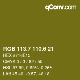 カラーコード: RGB 113.7 110.6 21 | qconv.com