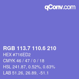 カラーコード: RGB 113.7 110.6 210 | qconv.com