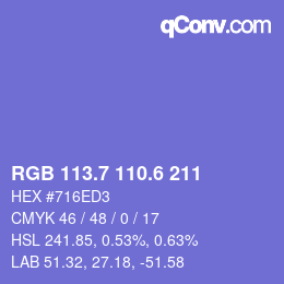 カラーコード: RGB 113.7 110.6 211 | qconv.com