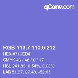 カラーコード: RGB 113.7 110.6 212 | qconv.com