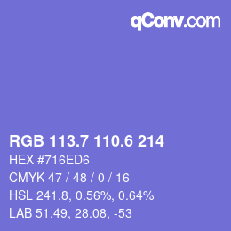 カラーコード: RGB 113.7 110.6 214 | qconv.com