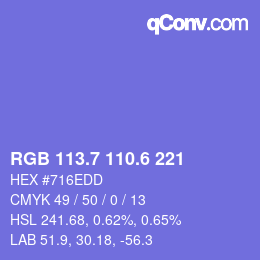 カラーコード: RGB 113.7 110.6 221 | qconv.com