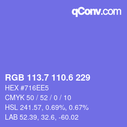 カラーコード: RGB 113.7 110.6 229 | qconv.com