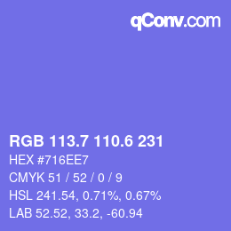 カラーコード: RGB 113.7 110.6 231 | qconv.com