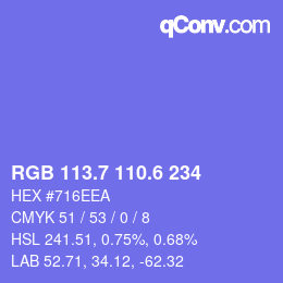 カラーコード: RGB 113.7 110.6 234 | qconv.com