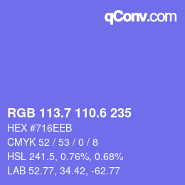 カラーコード: RGB 113.7 110.6 235 | qconv.com