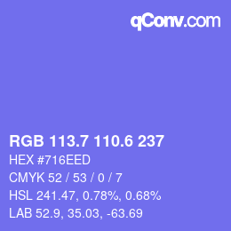 カラーコード: RGB 113.7 110.6 237 | qconv.com