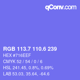 カラーコード: RGB 113.7 110.6 239 | qconv.com