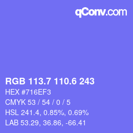 カラーコード: RGB 113.7 110.6 243 | qconv.com