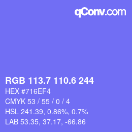 カラーコード: RGB 113.7 110.6 244 | qconv.com