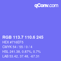カラーコード: RGB 113.7 110.6 245 | qconv.com