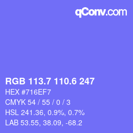 カラーコード: RGB 113.7 110.6 247 | qconv.com