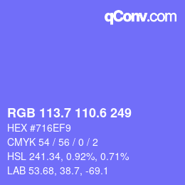 カラーコード: RGB 113.7 110.6 249 | qconv.com