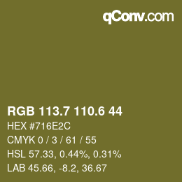 カラーコード: RGB 113.7 110.6 44 | qconv.com